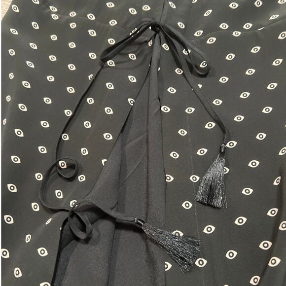 Veda 100% Silk Open Tie Front Duster Eye AOP Print Size Medium Goth Grunge Top - Picture 7 of 9